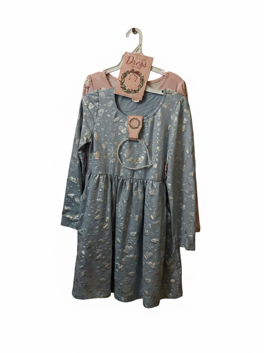 Emma & Elsa Two Pack Light BlueDress with Silver Snowflakes & Pink w/ cats